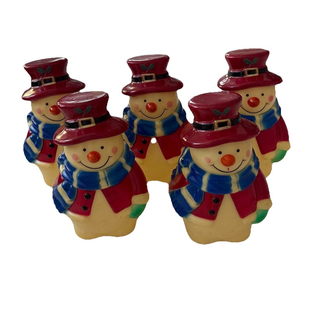 Vintage Snowman Blow Mold 8" Christmas Indoor Outdoor Set Of 5